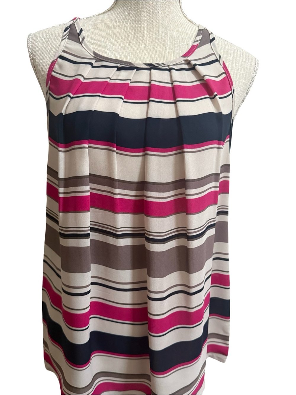 Sleeveless Striped Blouse in Pink, Navy & Cream